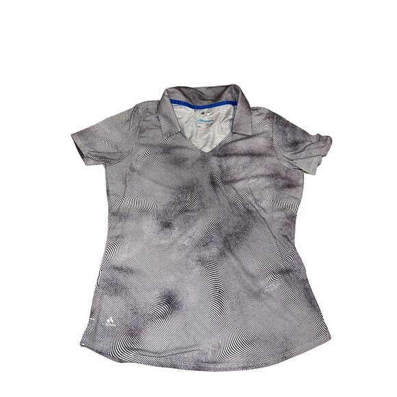 Adidas ClimaCool Polo Shirt Trippy Black Print Womens Activewear - Picture 1 of 3